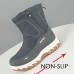 Women's Sneakers Boots Snow Boots Winter Boots Outdoor Daily Solid Color Fleece Lined Mid Calf Boots Winter Hidden Heel Round Toe Basic Plush Casual Faux Leather Loafer Black Gray