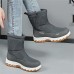 Women's Sneakers Boots Snow Boots Winter Boots Outdoor Daily Solid Color Fleece Lined Mid Calf Boots Winter Hidden Heel Round Toe Basic Plush Casual Faux Leather Loafer Black Gray