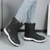 Women's Sneakers Boots Snow Boots Winter Boots Outdoor Daily Solid Color Fleece Lined Mid Calf Boots Winter Hidden Heel Round Toe Basic Plush Casual Faux Leather Loafer Black Gray