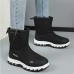 Women's Sneakers Boots Snow Boots Winter Boots Outdoor Daily Solid Color Fleece Lined Mid Calf Boots Winter Hidden Heel Round Toe Basic Plush Casual Faux Leather Loafer Black Gray