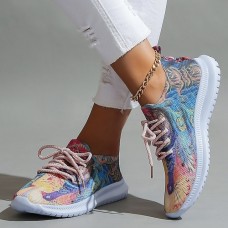 Women's Sneakers Animal Print Plus Size Flyknit Shoes Outdoor Color Block 3D Summer Winter Flat Heel Round Toe Closed Toe Fashion Sporty Casual Running Tissage Volant Lace-up Colorful Purple Orange