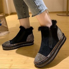 Women's Sneakers Boots Bling Bling Shoes Plus Size Sparkling Shoes Outdoor Daily Solid Color Booties Ankle Boots Winter Rhinestone Flat Heel Round Toe Sporty Plush Casual Running Walking Faux Fur