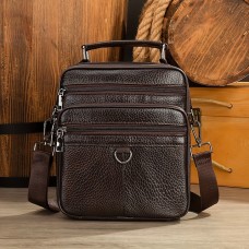 Men's Crossbody Bag Shoulder Bag Mobile Phone Bag Cowhide Office Daily Zipper Adjustable Large Capacity Durable Solid Color Dark Brown Black Coffee