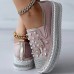 Women's Slip-Ons Loafers Bling Bling Shoes Plus Size Fantasy Shoes Daily Solid Color Summer Rhinestone Imitation Pearl Flat Heel Round Toe Fashion Casual Mesh Loafer White Pink