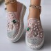 Women's Slip-Ons Loafers Bling Bling Shoes Plus Size Fantasy Shoes Daily Solid Color Summer Rhinestone Imitation Pearl Flat Heel Round Toe Fashion Casual Mesh Loafer White Pink