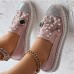 Women's Slip-Ons Loafers Bling Bling Shoes Plus Size Fantasy Shoes Daily Solid Color Summer Rhinestone Imitation Pearl Flat Heel Round Toe Fashion Casual Mesh Loafer White Pink