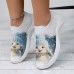 Women's Sneakers Slip-Ons Print Shoes Animal Print Plus Size Outdoor Daily Animal Patterned 3D Pets Summer Winter Flat Heel Round Toe Closed Toe Fashion Cute Casual Tissage Volant Loafer Blue