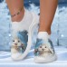 Women's Sneakers Slip-Ons Print Shoes Animal Print Plus Size Outdoor Daily Animal Patterned 3D Pets Summer Winter Flat Heel Round Toe Closed Toe Fashion Cute Casual Tissage Volant Loafer Blue