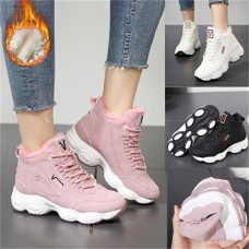 Women's Sneakers Boots Platform Sneakers Outdoor Daily Solid Color Booties Ankle Boots Winter Platform Wedge Heel Fashion Casual Preppy Running Faux Leather PU Lace-up Black White Pink