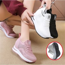 Women's Sneakers Flyknit Shoes Daily Indoor Solid Color Summer Hidden Heel Round Toe Fashion Sporty Casual Elastic Fabric Lace-up Black White Pink