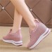 Women's Sneakers Flyknit Shoes Daily Indoor Solid Color Summer Hidden Heel Round Toe Fashion Sporty Casual Elastic Fabric Lace-up Black White Pink