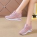 Women's Sneakers Flyknit Shoes Daily Indoor Solid Color Summer Hidden Heel Round Toe Fashion Sporty Casual Elastic Fabric Lace-up Black White Pink