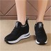 Women's Sneakers Flyknit Shoes Daily Indoor Solid Color Summer Hidden Heel Round Toe Fashion Sporty Casual Elastic Fabric Lace-up Black White Pink