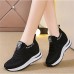 Women's Sneakers Flyknit Shoes Daily Indoor Solid Color Summer Hidden Heel Round Toe Fashion Sporty Casual Elastic Fabric Lace-up Black White Pink