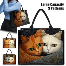 Women's Handbag Tote Boston Bag Polyester Shopping Daily Travel Print Large Capacity Foldable Lightweight Cat Earth Yellow Khaki Dark Blue