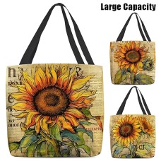 Women's Tote Shoulder Bag Canvas Tote Bag Polyester Shopping Daily Holiday Print Large Capacity Foldable Lightweight Sunflower Light Yellow Earth Yellow Yellow