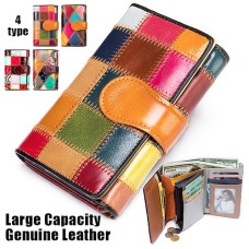 Women's Wallet Credit Card Holder Wallet Cowhide Shopping Daily Large Capacity Lightweight Durable Color Block Patchwork Rainbow