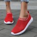 Women's Sneakers Plus Size Flyknit Shoes Christmas Xmas Daily Flat Heel Round Toe Sporty Casual Minimalism Running Walking Mesh Loafer Black White Red