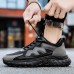 Men's Sneakers Flyknit Shoes Running Casual Daily Tissage Volant Breathable Lace-up Black Gray Summer Spring