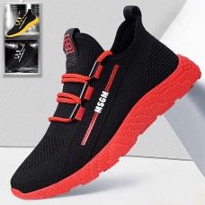 Men's Sneakers Sporty Look Flyknit Shoes Running Walking Sporty Casual Outdoor Daily Mesh Breathable Comfortable Slip Resistant Lace-up Black Yellow Red Color Block Summer Spring