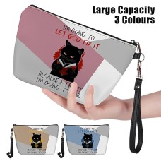 Women's Makeup Bag Pen Bag Wristlet Cosmetic Bag PU Leather Daily Holiday Travel Print Large Capacity Lightweight Durable Geometric Cat Yellow Pink Blue