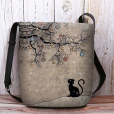 Women's Crossbody Bag Shoulder Bag Fluffy Bag Polyester Christmas Xmas Shopping Print Large Capacity Lightweight Durable Cat Character Blue Khaki