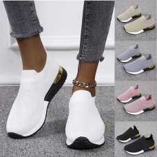 Women's Sneakers Plus Size Flyknit Shoes White Shoes Outdoor Daily Color Block Flat Heel Round Toe Sporty Casual Running Walking Knit Tissage Volant Loafer Black White Pink