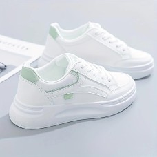 Women's Sneakers Platform Sneakers White Shoes Outdoor Daily Winter Flat Heel Round Toe Fashion Sporty Casual Walking PU Lace-up White Green Gray