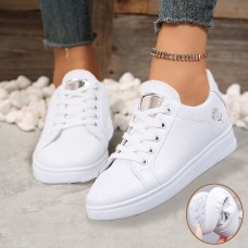 Women's Sneakers White Shoes Comfort Shoes Daily Solid Color Floral Summer Flat Heel Round Toe Fashion Casual Comfort Faux Leather Lace-up Silver Gold