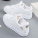 Women's Sneakers White Shoes Comfort Shoes Daily Solid Color Floral Summer Flat Heel Round Toe Fashion Casual Comfort Faux Leather Lace-up Silver Gold