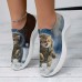 Women's Sneakers Slip-Ons Print Shoes Animal Print Plus Size Outdoor Daily Cat 3D Flat Heel Fashion Casual Tissage Volant Yellow Red Blue