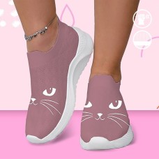 Women's Sneakers Slip-Ons Print Shoes Animal Print Plus Size Outdoor Daily Cat Summer Winter Flat Heel Round Toe Closed Toe Fashion Casual Tissage Volant Loafer Black Pink Blue