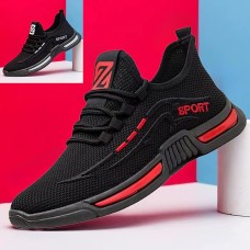 Men's Sneakers Flyknit Shoes Running Walking Sporty Casual Outdoor Daily Mesh Breathable Comfortable Slip Resistant Lace-up White Red Summer Spring