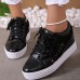 Women's Sneakers Height Increasing Shoes Platform Sneakers White Shoes Daily Solid Color Plaid Hollow-out Summer Satin Flower Lace Lace-up Wedge Heel Hidden Heel Round Toe Elegant Fashion Sporty Lace