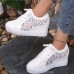 Women's Sneakers Height Increasing Shoes Platform Sneakers White Shoes Daily Solid Color Plaid Hollow-out Summer Satin Flower Lace Lace-up Wedge Heel Hidden Heel Round Toe Elegant Fashion Sporty Lace