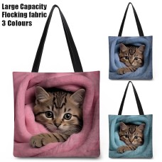 Women's Tote Shoulder Bag Fluffy Bag Polyester Shopping Daily Holiday Print Large Capacity Lightweight Durable Cat Pink Blue Green