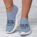 Women's Sneakers Slip-Ons Print Shoes Flyknit Shoes Outdoor Daily Slogan Flat Heel Fashion Casual Tissage Volant Blue Beige Gray