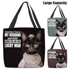 Women's Tote Shoulder Bag Canvas Tote Bag Polyester Shopping Daily Holiday Print Large Capacity Foldable Lightweight Cat Letter Dark Red Black Green