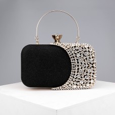 Women's Clutch Evening Bag Wristlet Polyester Party Rhinestone Chain Lightweight Durable Anti-Dust Color Block Patchwork Silver Black Gold