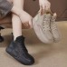 Women's Sneakers Platform Sneakers Daily Flat Heel Round Toe Vintage Sporty Casual Walking Faux Leather Lace-up Black Beige Coffee