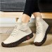 Women's Sneakers Boots Plus Size Handmade Shoes Outdoor Daily Solid Color Booties Ankle Boots Winter Flat Heel Round Toe Casual Comfort Minimalism Walking PU Lace-up Black Red Brown