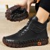 Women's Sneakers Boots Plus Size Handmade Shoes Outdoor Daily Solid Color Booties Ankle Boots Winter Flat Heel Round Toe Casual Comfort Minimalism Walking PU Lace-up Black Red Brown