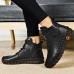 Women's Sneakers Boots Plus Size Handmade Shoes Outdoor Daily Solid Color Booties Ankle Boots Winter Flat Heel Round Toe Casual Comfort Minimalism Walking PU Lace-up Black Red Brown