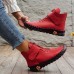 Women's Sneakers Boots Plus Size Handmade Shoes Outdoor Daily Solid Color Booties Ankle Boots Winter Flat Heel Round Toe Casual Comfort Minimalism Walking PU Lace-up Black Red Brown