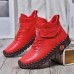 Women's Sneakers Boots Plus Size Handmade Shoes Outdoor Daily Solid Color Booties Ankle Boots Winter Flat Heel Round Toe Casual Comfort Minimalism Walking PU Lace-up Black Red Brown