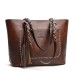 Women's Tote Shoulder Bag Tote PU Leather Office Daily Going out Tassel Large Capacity Solid Color Black Red Light Brown