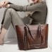 Women's Tote Shoulder Bag Tote PU Leather Office Daily Going out Tassel Large Capacity Solid Color Black Red Light Brown