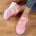 Women's Pink Gradient Graphic Print Sparkling Rhinestones Soft and Highly Elastic Lace-up Fly Knit Sneakers