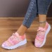 Women's Pink Gradient Graphic Print Sparkling Rhinestones Soft and Highly Elastic Lace-up Fly Knit Sneakers