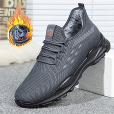 Men's Sneakers Winter Shoes Fleece lined Walking Vintage Casual Outdoor Daily Knit Warm Height Increasing Comfortable Lace-up Black Grey Fall Winter